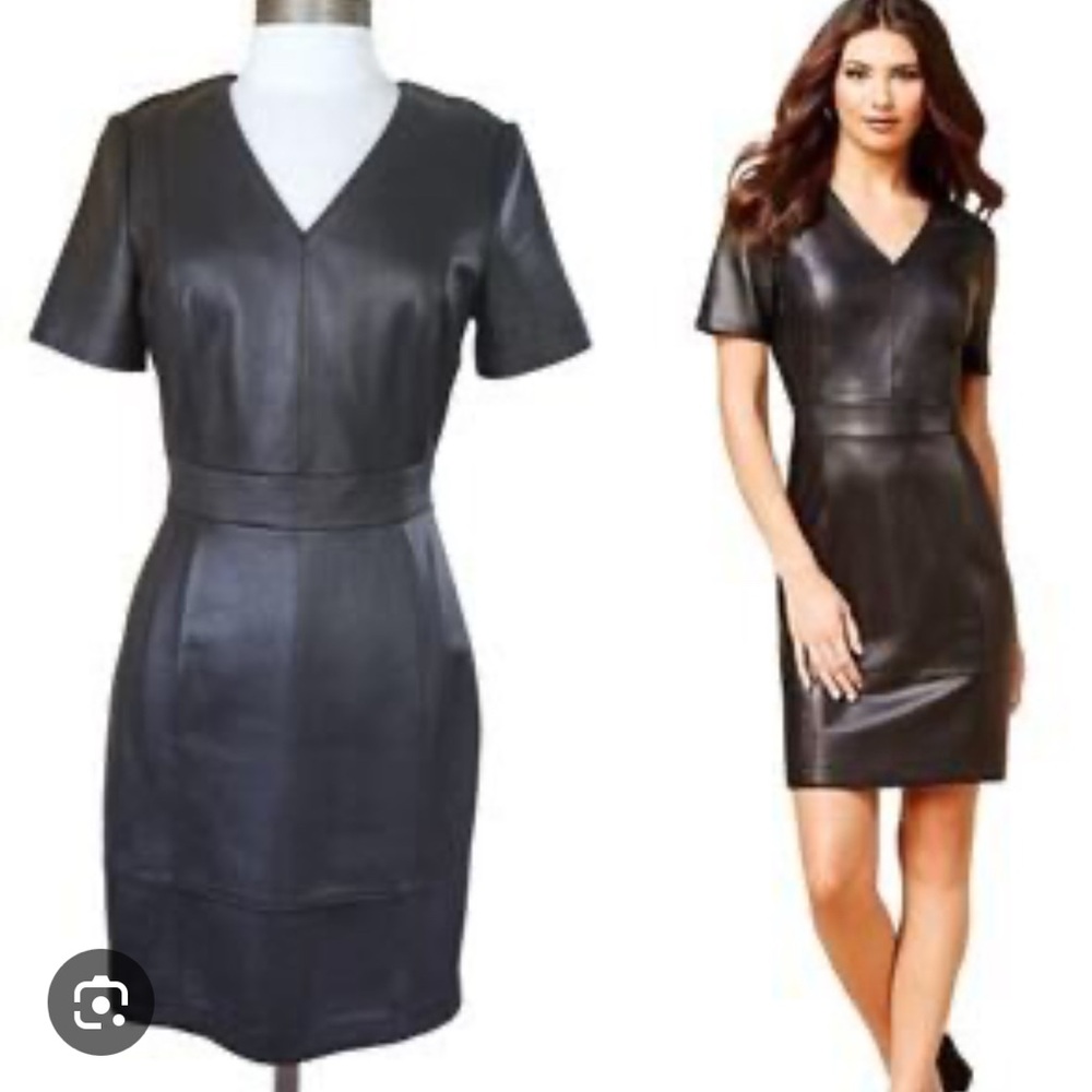ANTONIO MELANI Black Faux Leather Mini Dress